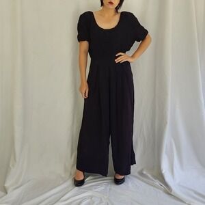 80s Black Rayon Jumpsuit‎